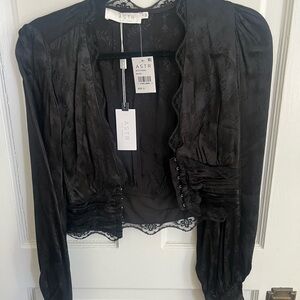 ASTR Black Satin Lace Blouse